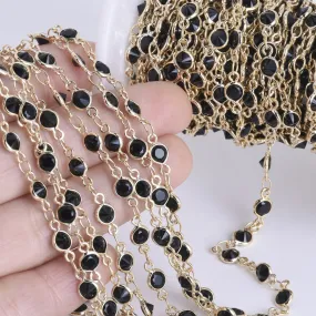 1 Foot 4mm Delicate Bezel Set Crystal & Brass Chain Bezel Set Crystals Glass Stones Connector Chain jewelry supplies 1pcs 102151