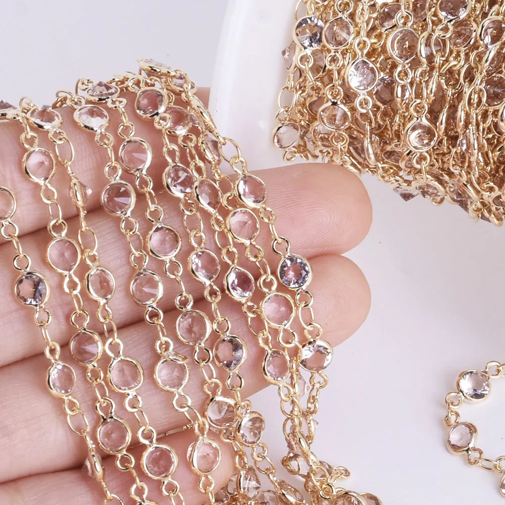 1 Foot 4mm Delicate Bezel Set Crystal & Brass Chain Bezel Set Crystals Glass Stones Quartz Glass jewelry supplies 1pcs 10215152