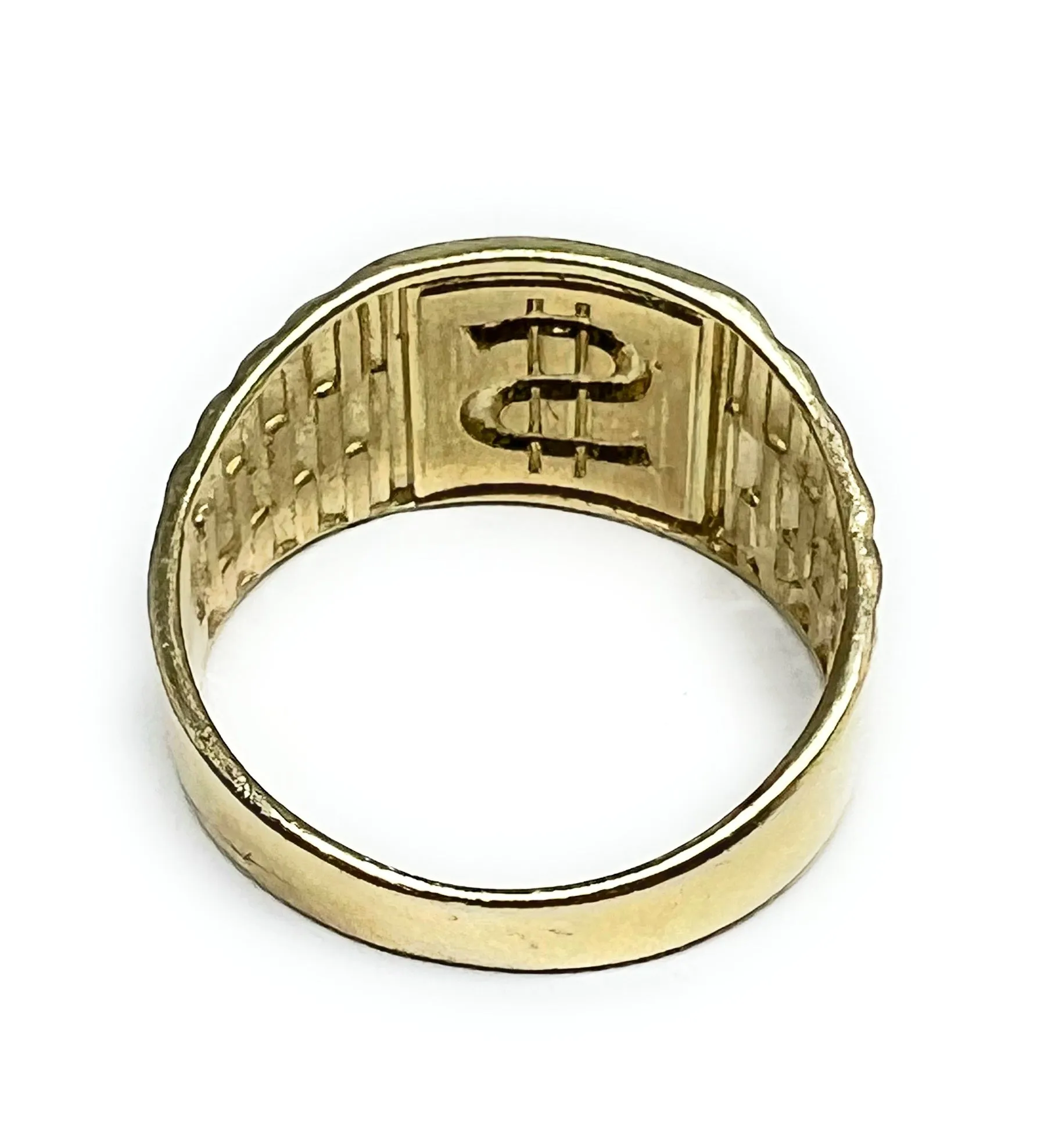 10k Solid Gold Yellow & White Gold Dollar Sign Money Ring