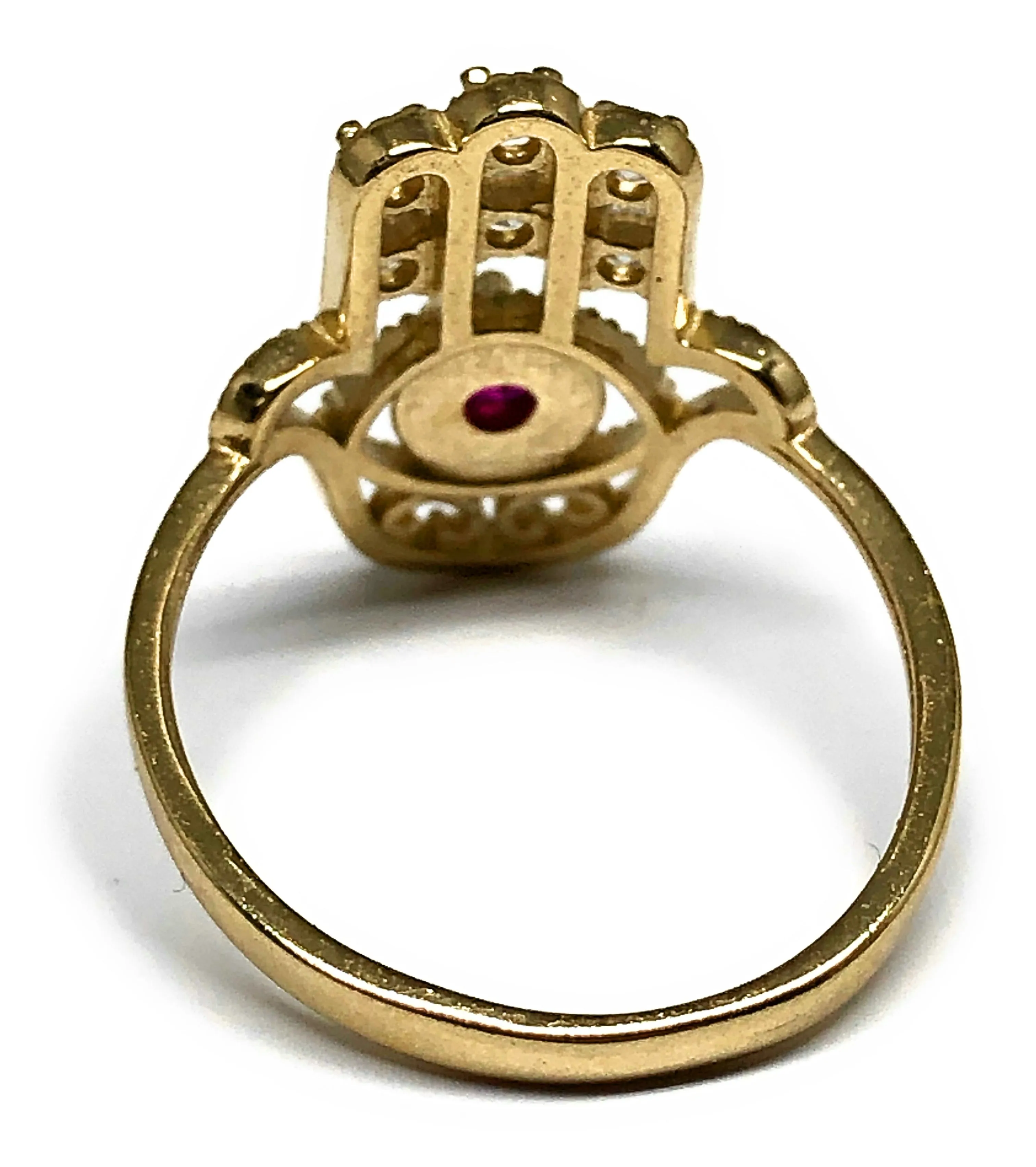 14k Solid Gold HAMSA HAND RED CZ Ring