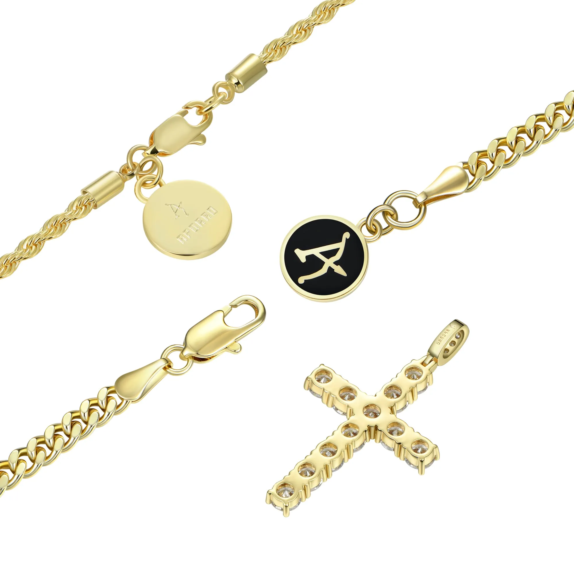 2.5mm Rope Chain + 3.5mm Cuban Link Chain + Cross Pendant Gift Set