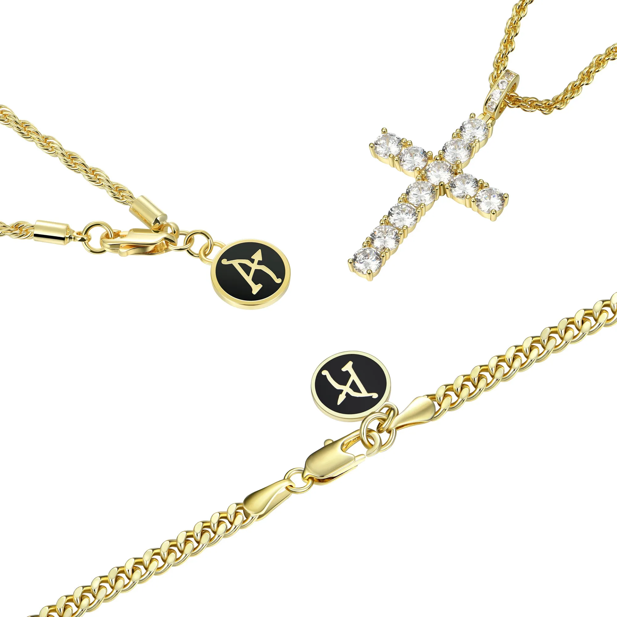 2.5mm Rope Chain + 3.5mm Cuban Link Chain + Cross Pendant Gift Set