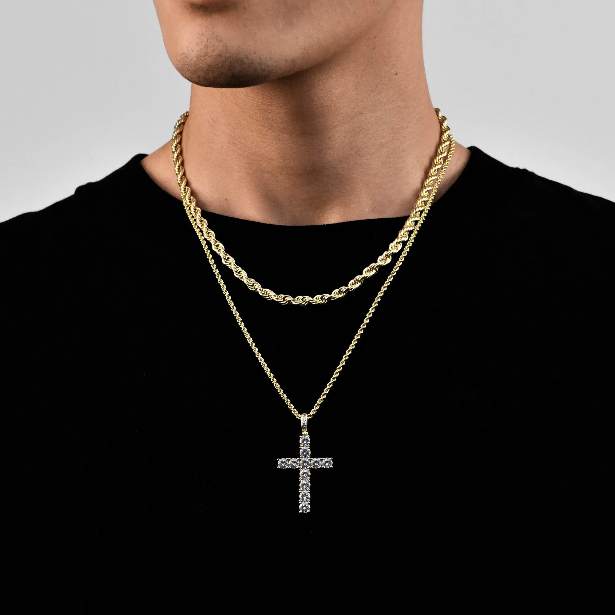 2.5mm Rope Chain + 4.5mm Rope Chain + Cross Pendant Gift Set