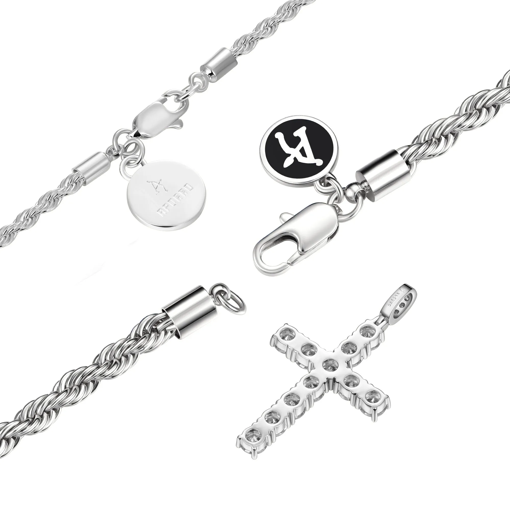 2.5mm Rope Chain + 4.5mm Rope Chain + Cross Pendant Gift Set