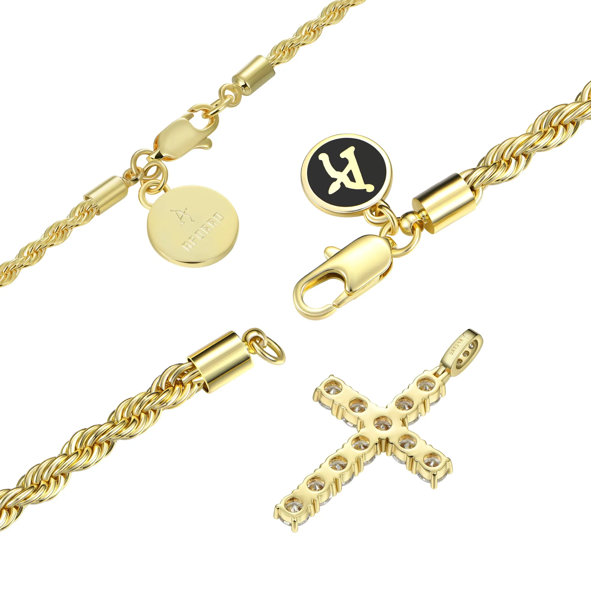 2.5mm Rope Chain + 4.5mm Rope Chain + Cross Pendant Gift Set