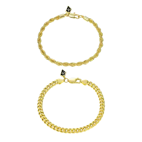 3.5mm Rope Bracelet + 5mm Cuban Link Bracelet Gift Set