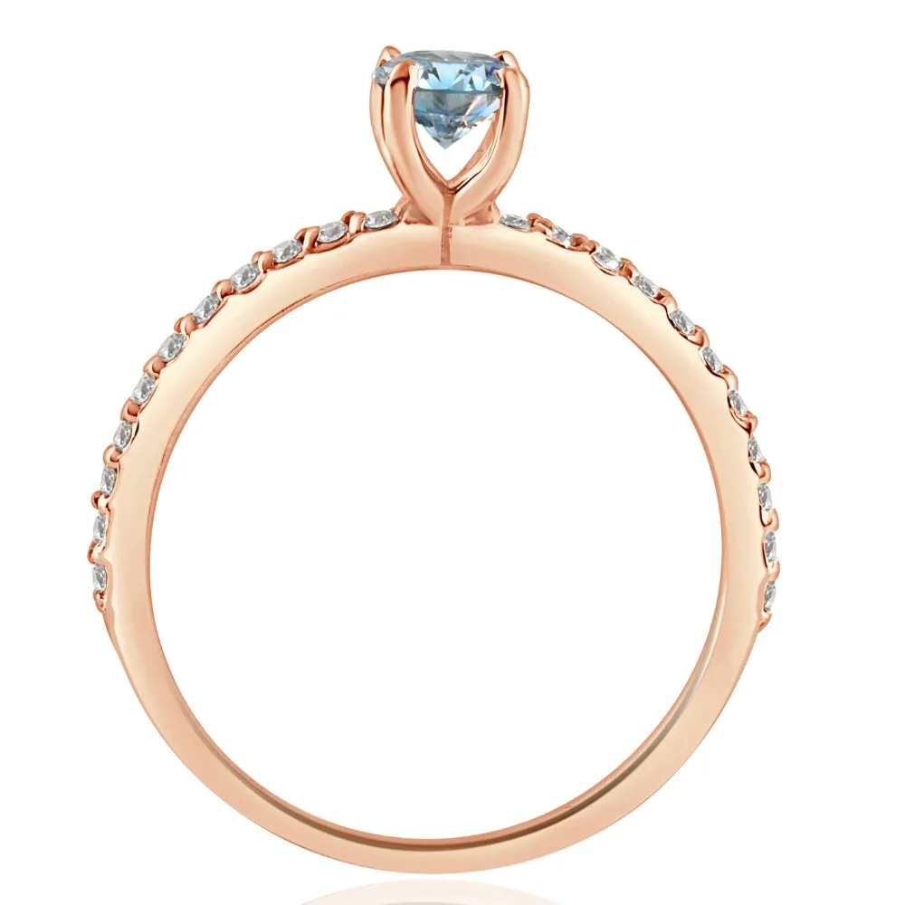 .60Ct Blue & White Diamond Engagement Ring 14k Rose Gold