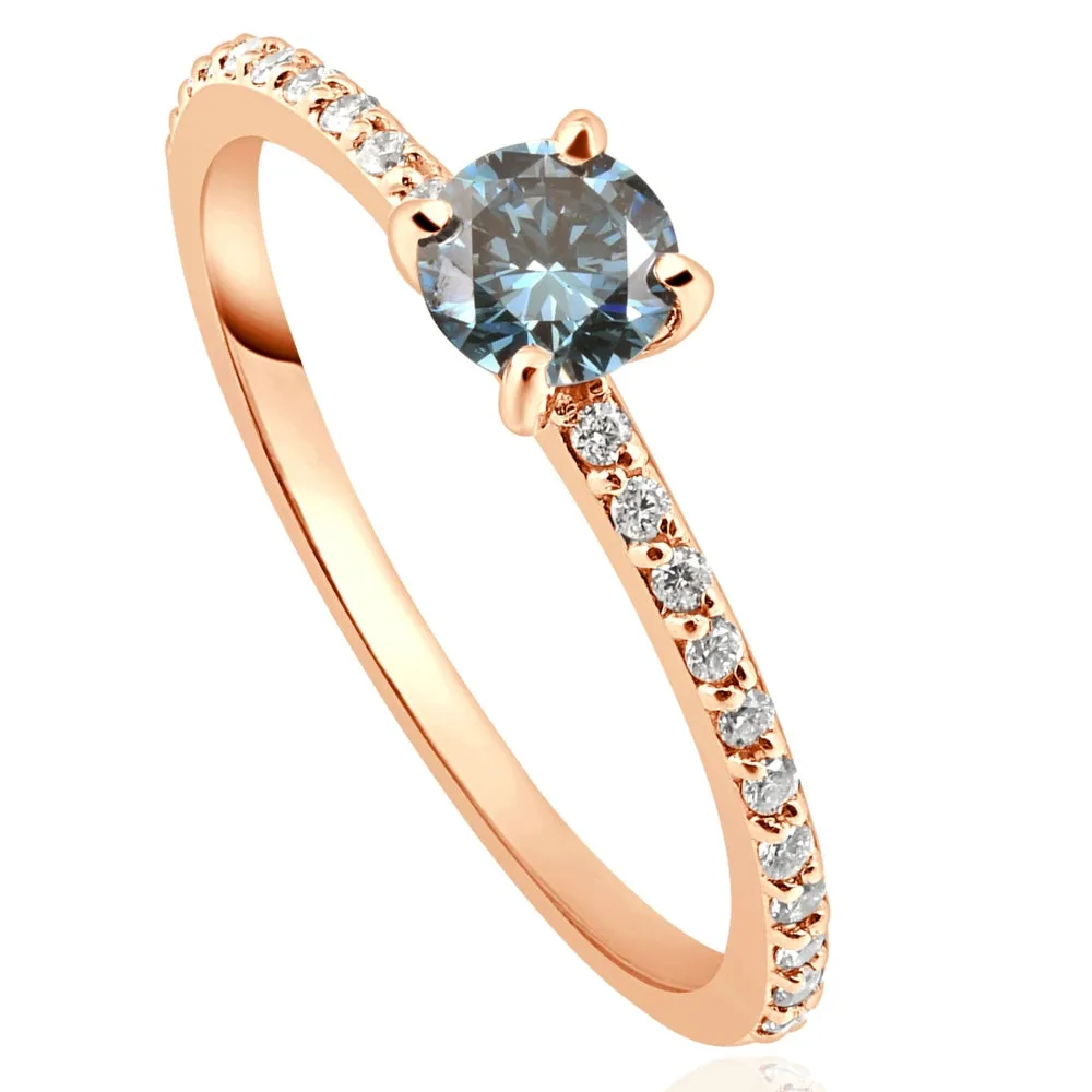 .60Ct Blue & White Diamond Engagement Ring 14k Rose Gold