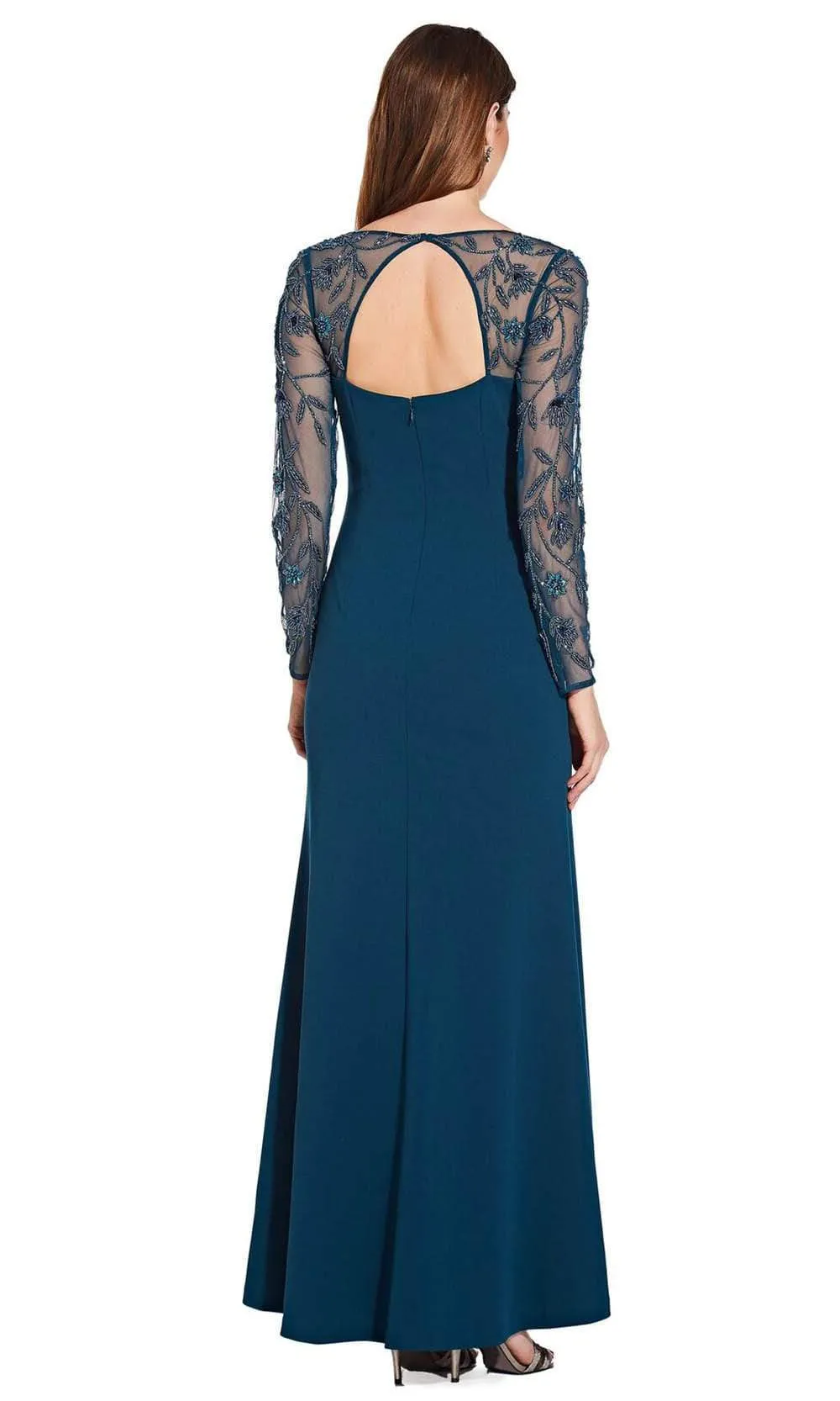 Adrianna Papell - AP1E206039 Beaded Long Sleeve Square Neck Long Dress