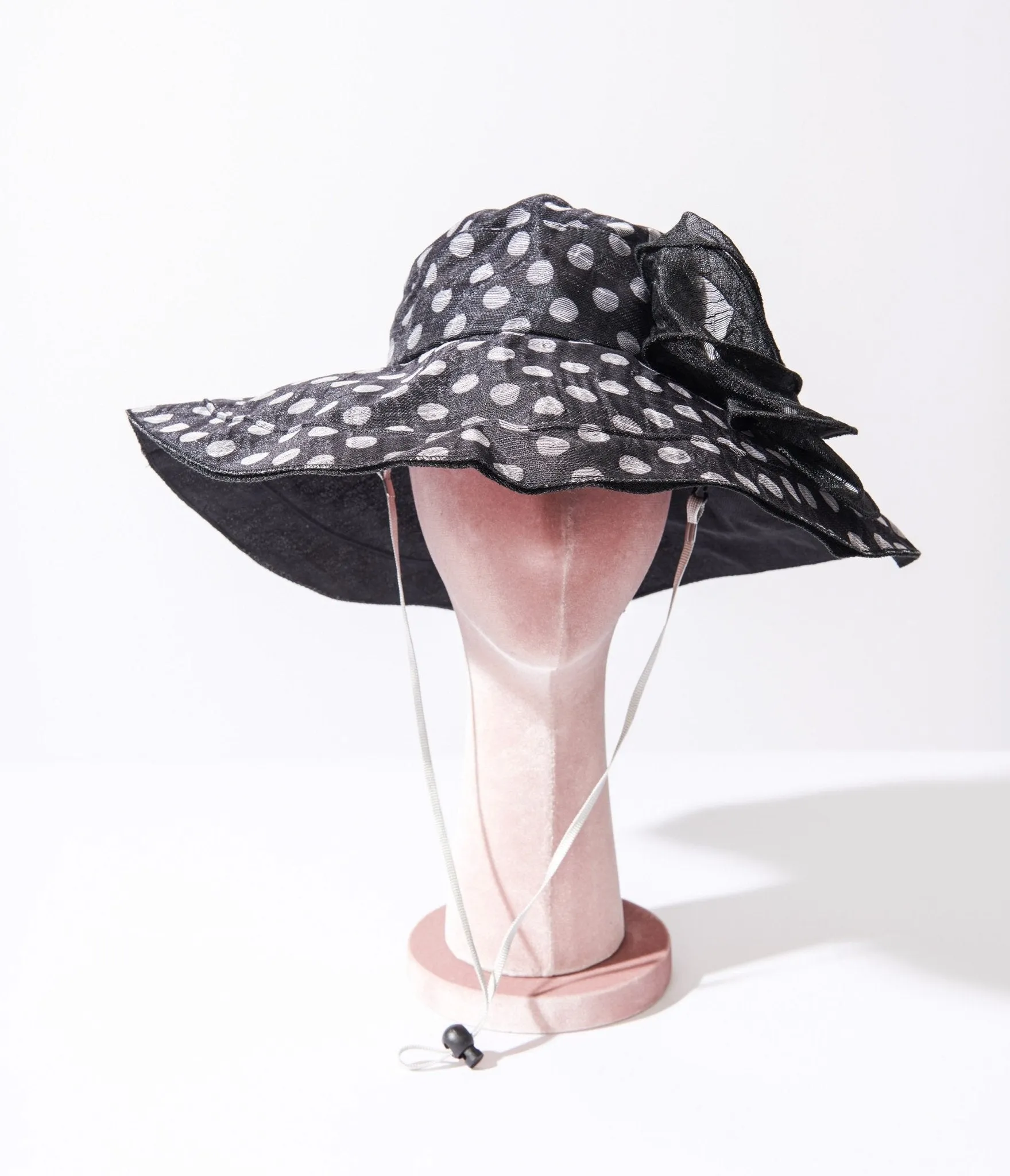 Black & White Polka Dot Bow Sun Hat