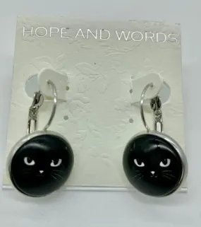 Black Cheshire Cat Lever Back Earring