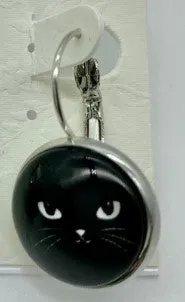 Black Cheshire Cat Lever Back Earring