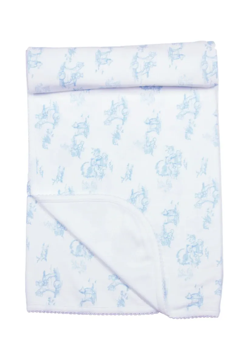 Blue Teddy Bear Toile Blanket