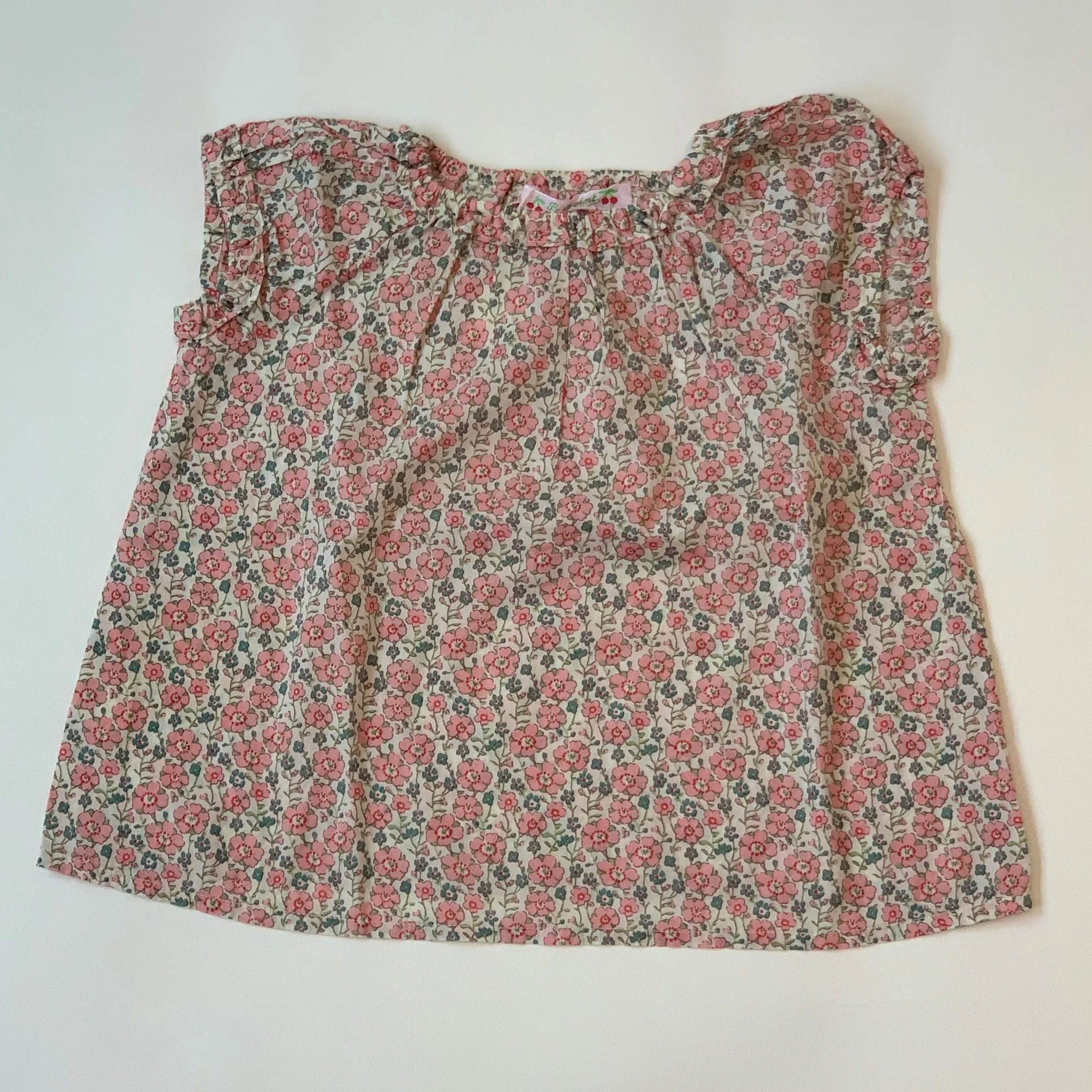 Bonpoint Pink Liberty Print Puff Sleeve Blouse: 4 Years