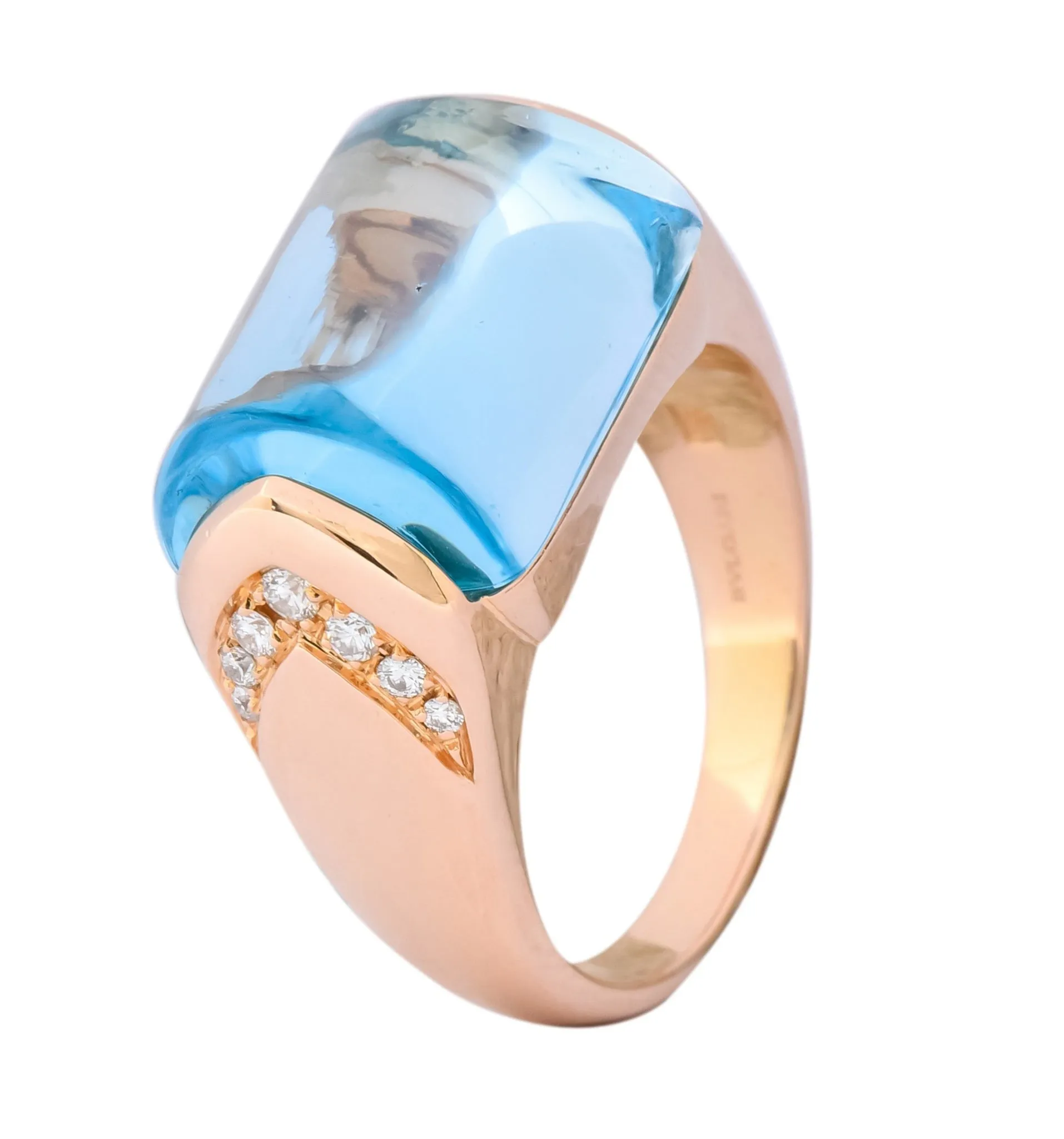 Bulgari 14.24 CTW Blue Topaz Diamond 18 Karat Gold Italian Tronchetto Ring