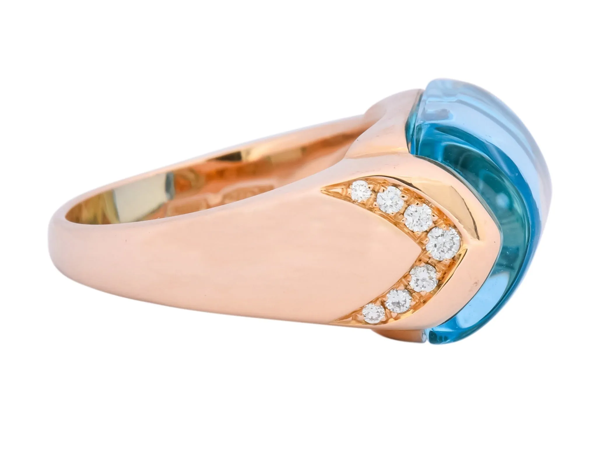 Bulgari 14.24 CTW Blue Topaz Diamond 18 Karat Gold Italian Tronchetto Ring