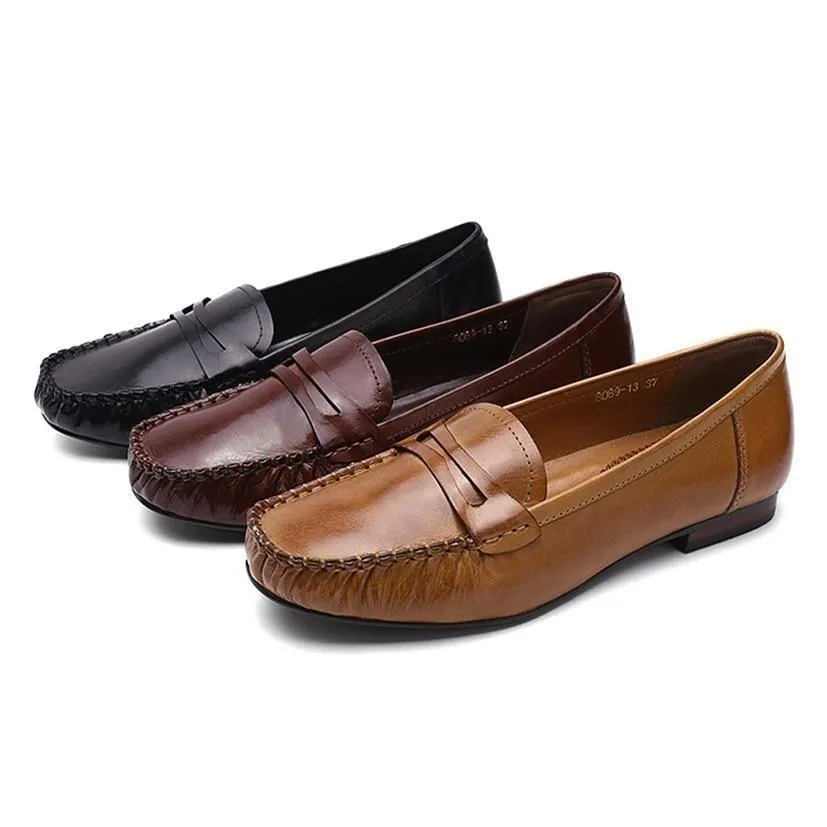 Casual Classic Comfort Women's Genuine Leather Slip-on Flats Penny Loafers