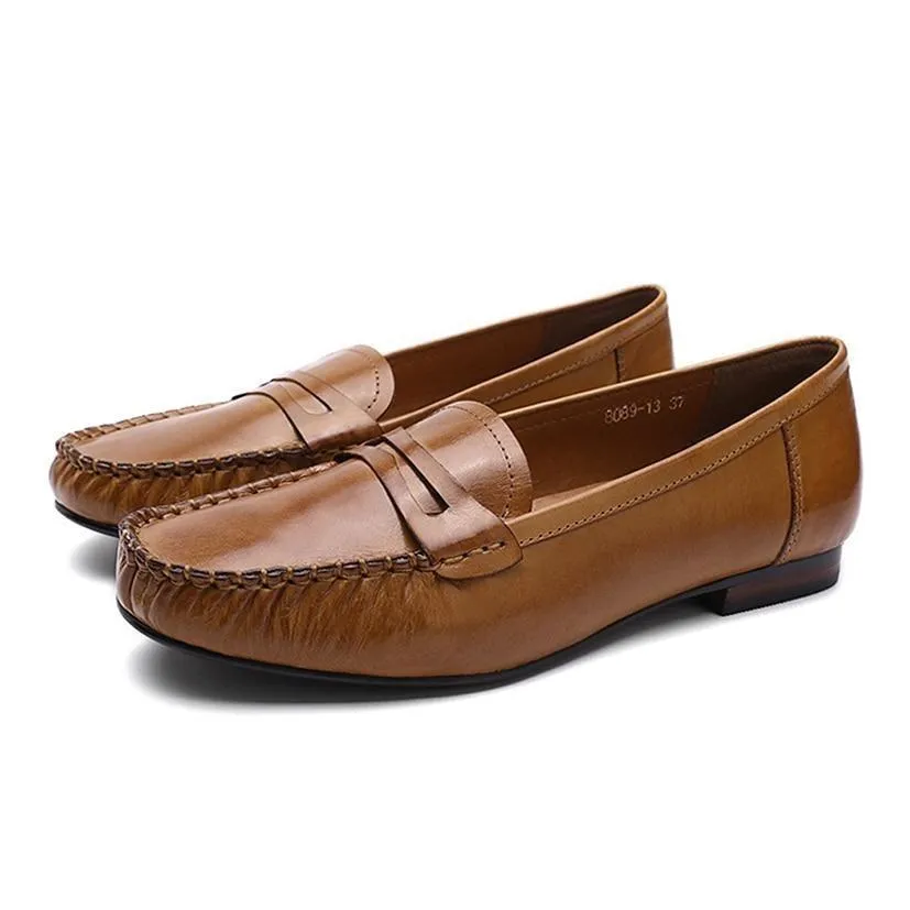 Casual Classic Comfort Women's Genuine Leather Slip-on Flats Penny Loafers