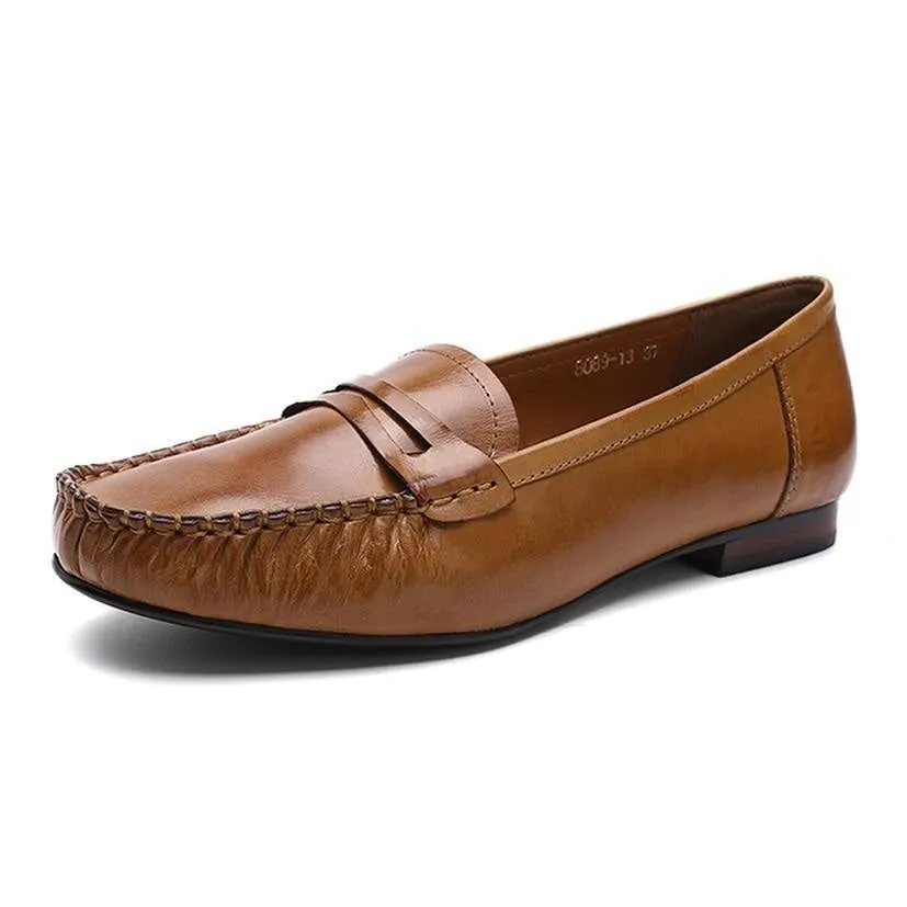 Casual Classic Comfort Women's Genuine Leather Slip-on Flats Penny Loafers