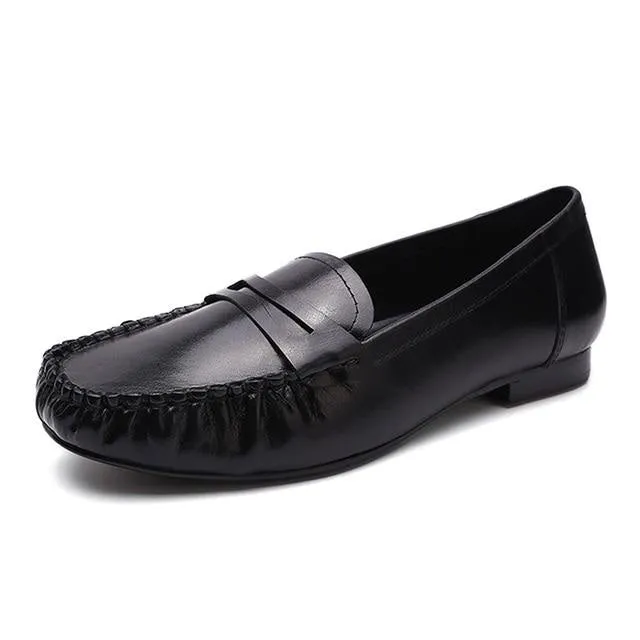 Casual Classic Comfort Women's Genuine Leather Slip-on Flats Penny Loafers