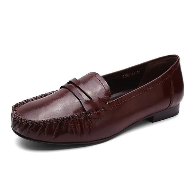 Casual Classic Comfort Women's Genuine Leather Slip-on Flats Penny Loafers