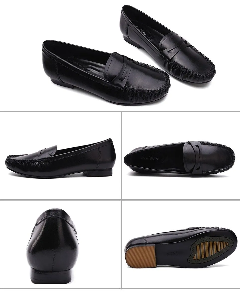 Casual Classic Comfort Women's Genuine Leather Slip-on Flats Penny Loafers