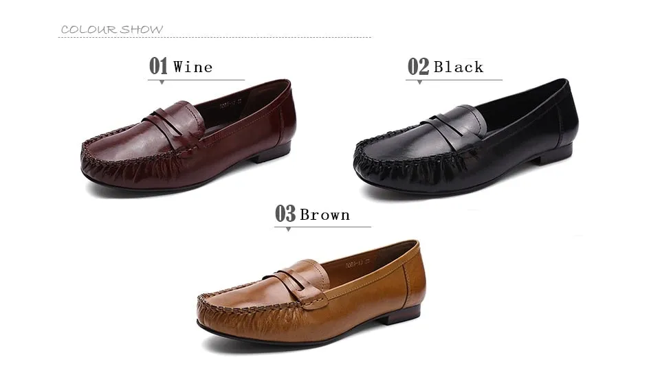 Casual Classic Comfort Women's Genuine Leather Slip-on Flats Penny Loafers