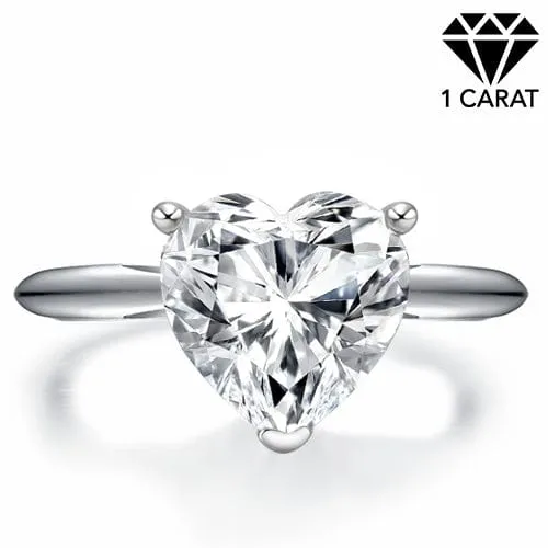 CERTIFIED 1.00 CT DIAMOND HEART MOISSANITE (VS) SOLITAIRE 14KT WHITE SOLID GOLD ENGAGEMENT RING