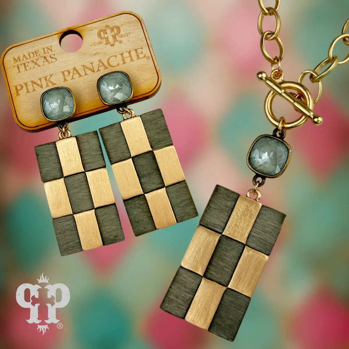 Checkered Earrings - Gray - Pink Panache