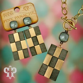 Checkered Earrings - Gray - Pink Panache