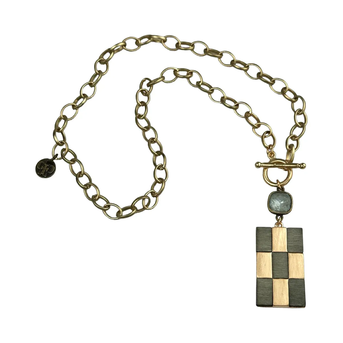 Checkered Necklace - Gray - Pink Panache