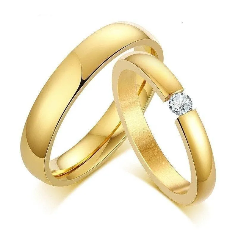 Classic Golden Promise Rings for Couples with Zirconia