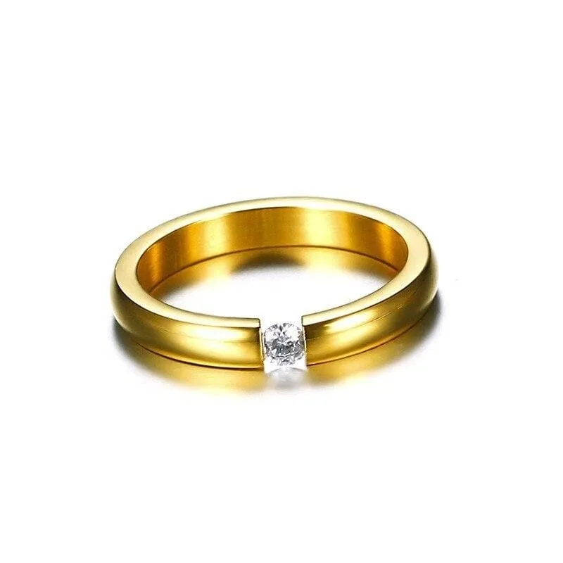 Classic Golden Promise Rings for Couples with Zirconia