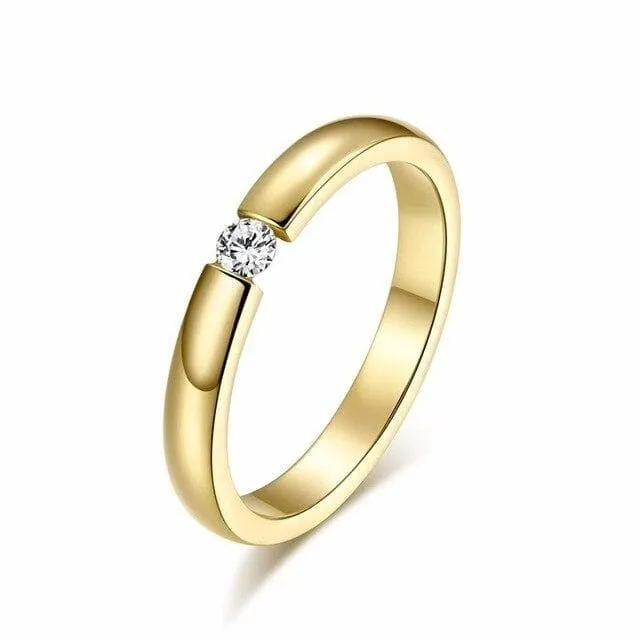 Classic Golden Promise Rings for Couples with Zirconia