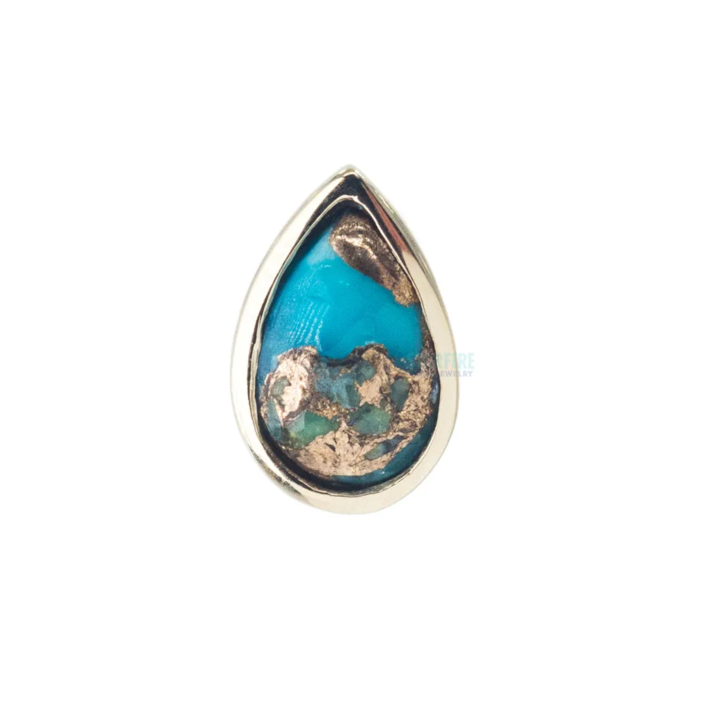 Copper Blue Turquoise Pear Cab Threaded End in Gold