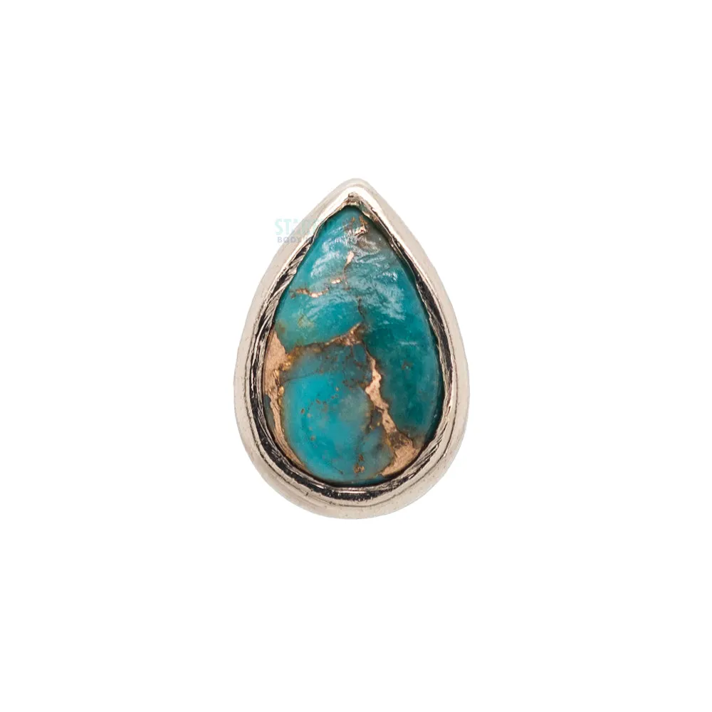 Copper Blue Turquoise Pear Cab Threaded End in Gold