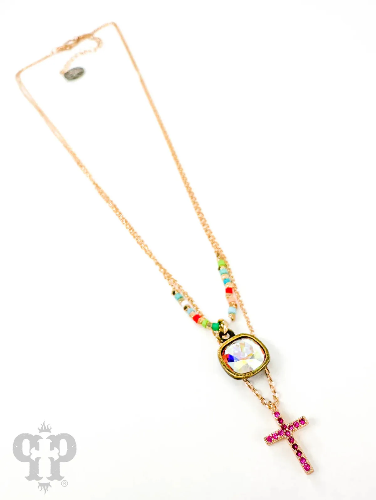 Cross Drop Necklace - Pink Panache