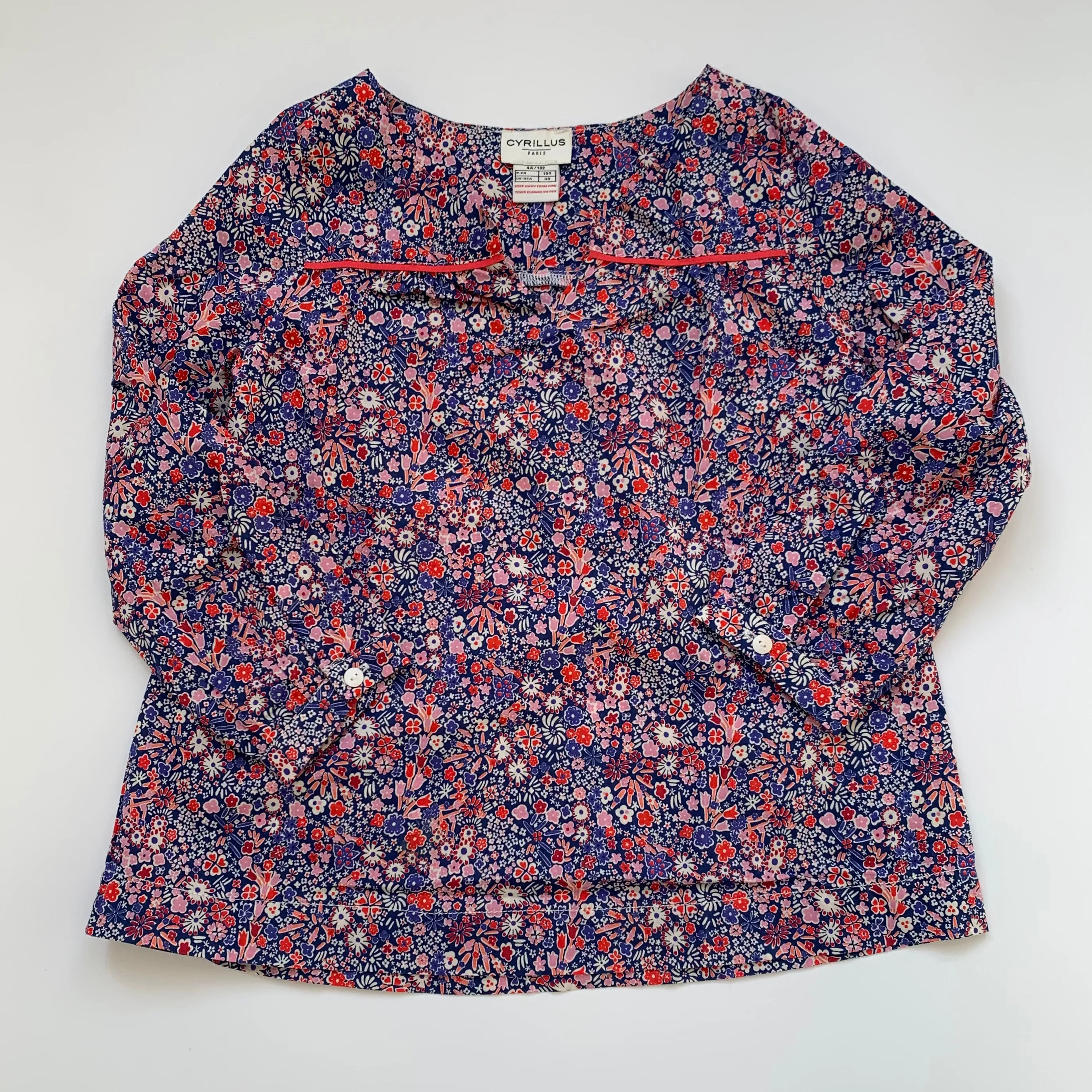 Cyrillus Blue And Red Liberty Print Kaftan Top: 4 Years