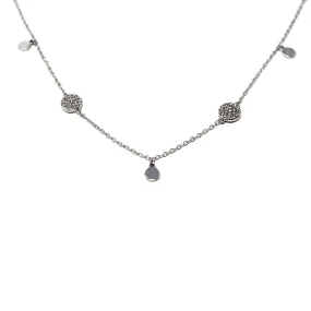 CZ Pave Round Station Necklace Rhodium Plated