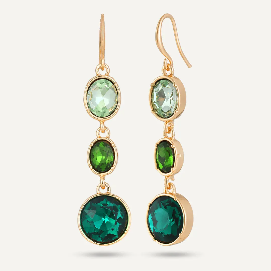 DE1135C -Green Jewel Hook Earrings- D&X London