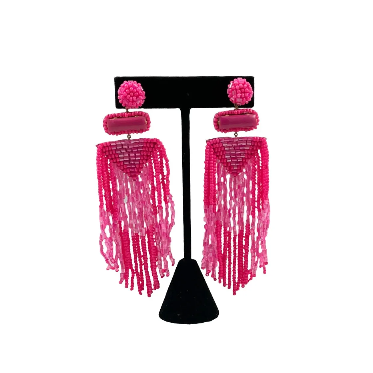 Deepa Gurnani Pink Beaded Chandelier Earrings