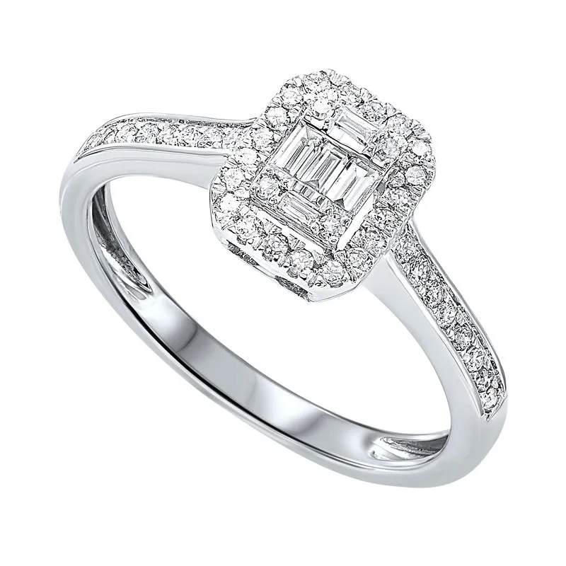 Diamond Rectangular Halo Ring in 14k White Gold (1/2ctw)