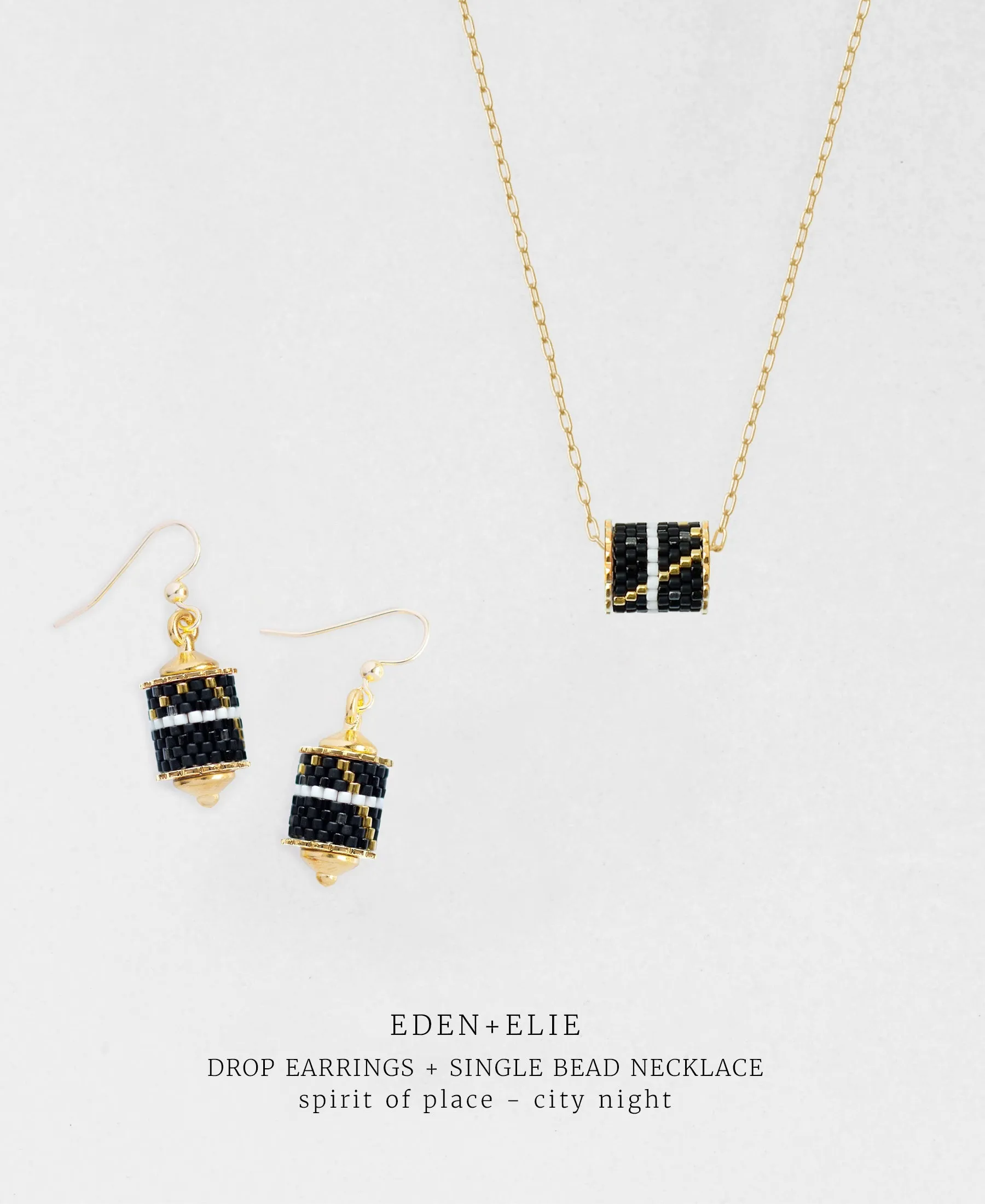 Drop Earrings + Single Bead Necklace Set - Spirit of Place City Night