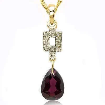 ELITE 6.13 CT GARNET & 15 PCS WHITE DIAMOND 10K SOLID YELLOW GOLD PENDANT