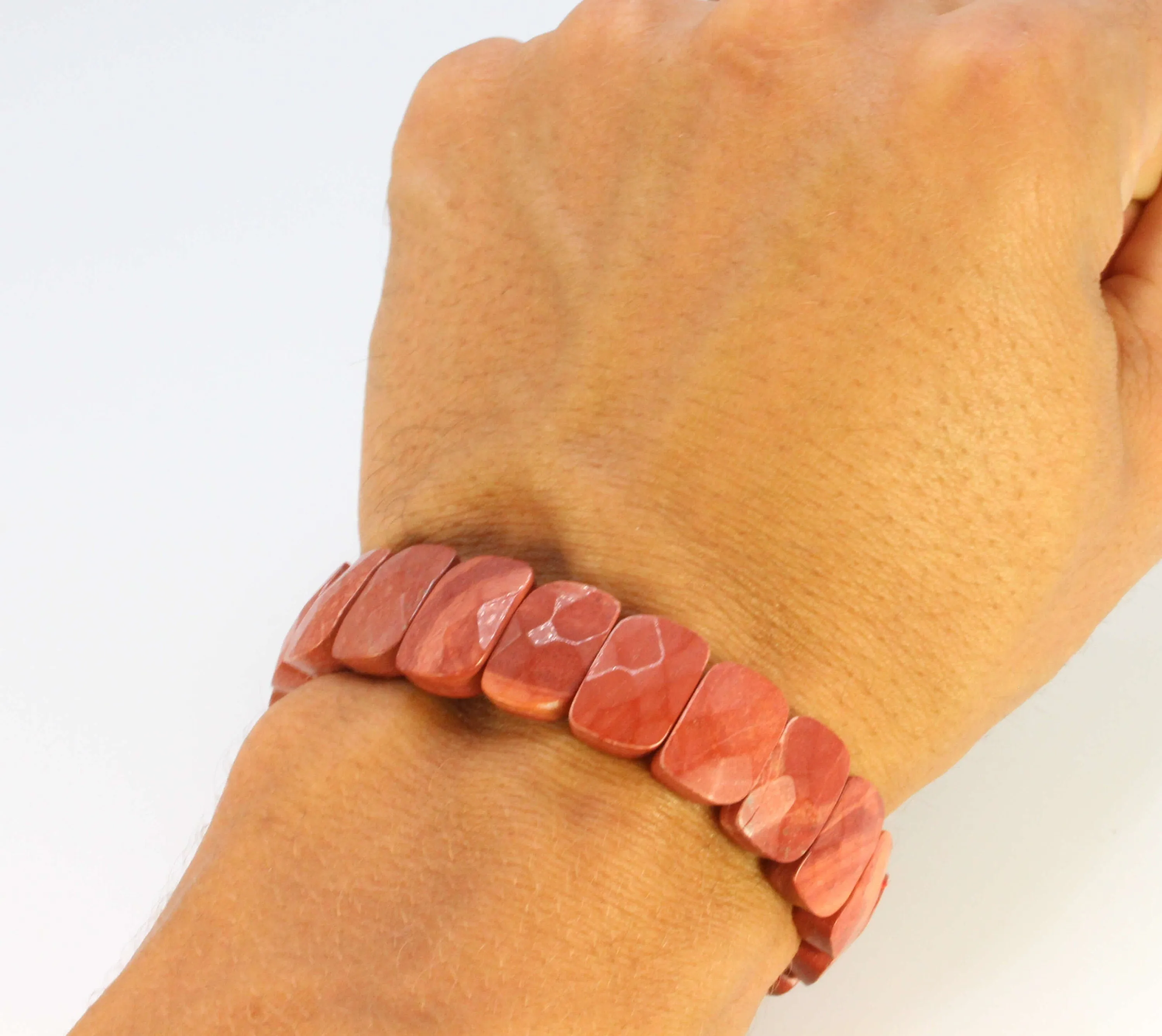 Faceted Red Jasper Bracelet - Elastic & Double Reinforced For strength, stamina, and grounding