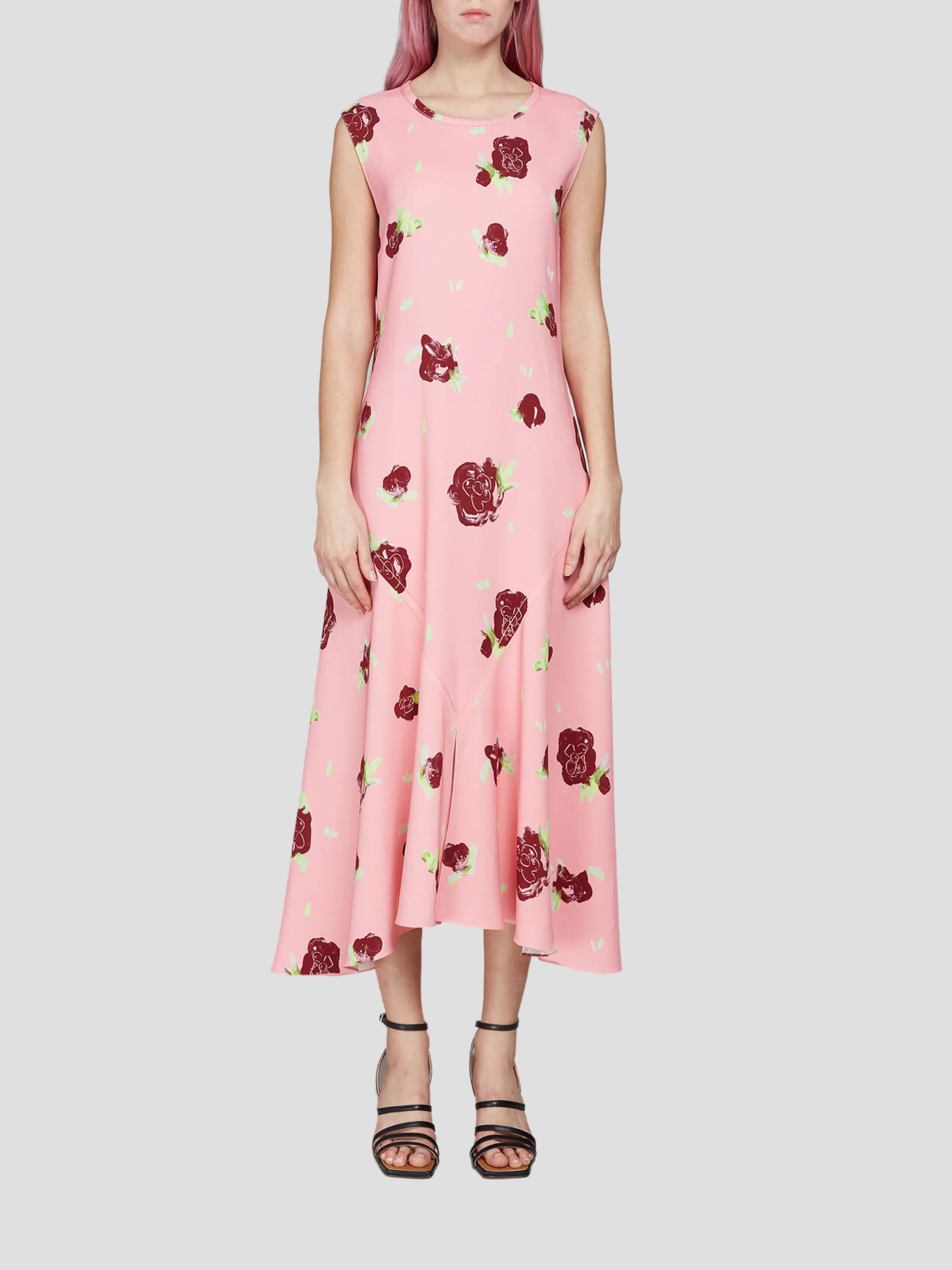 Floral Midi Dress in Pink/Red