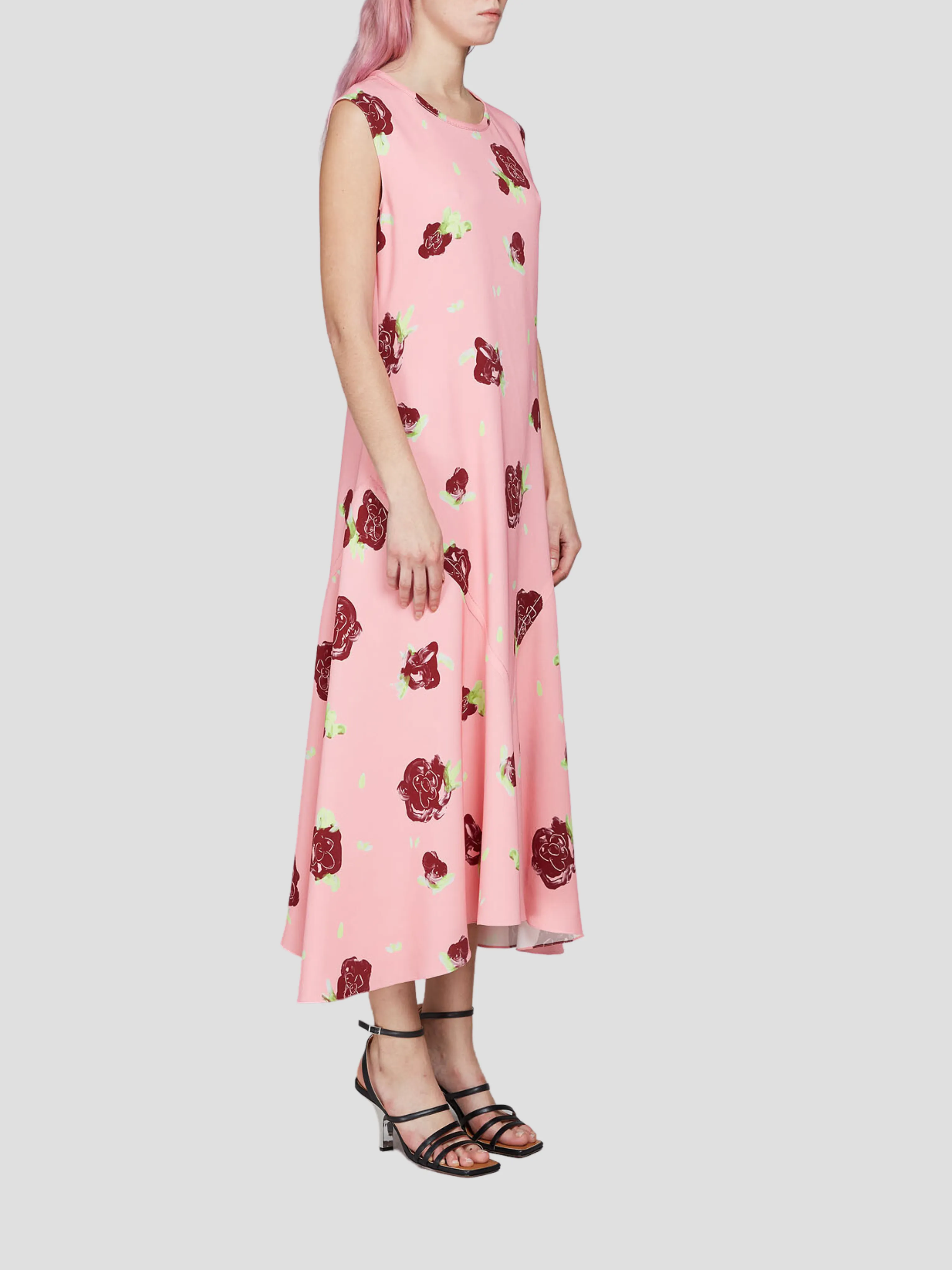 Floral Midi Dress in Pink/Red