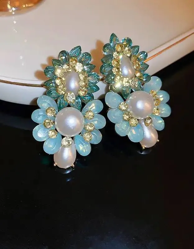 Flower Dangle Blue Earrings