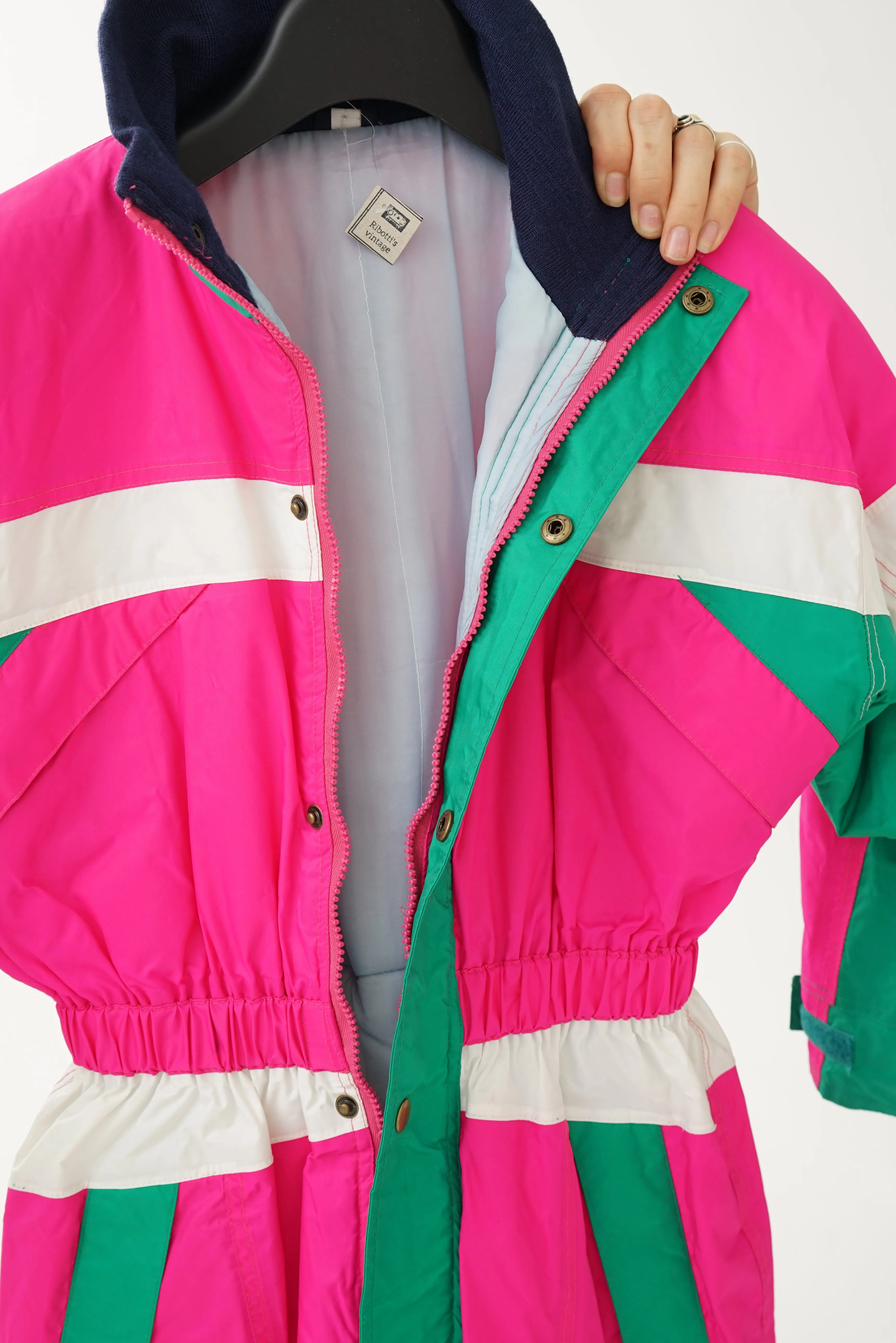 Fou vintage one piece Dit It ski suit, snow suit pour enfant rose fluo taille 14 ans