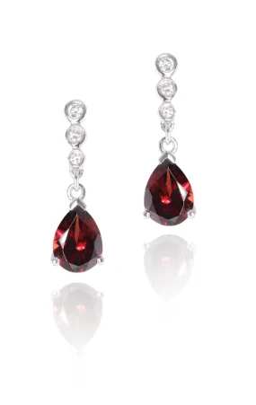 Garnet and Diamond Earrings in White Gold